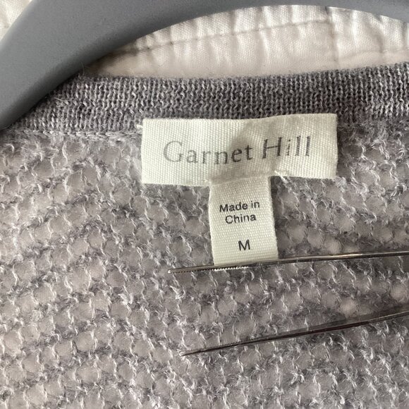 Garnet Hill Womens Open Front Gray Chevron Knit 100% Cashmere Cardigan Sweater M - Picture 3 of 9